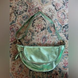 Shiny Cowhide Leather Metallic Shoulder Bag